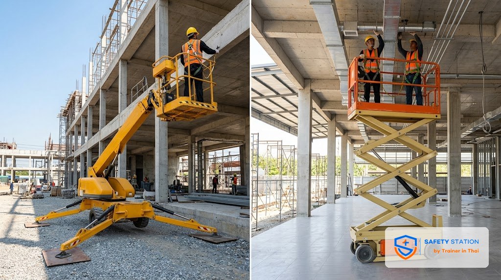 MEWP กระเช้ายกคน — Boom Lift กับ Scissor Lift ใช้ต่างกันอย่างไร