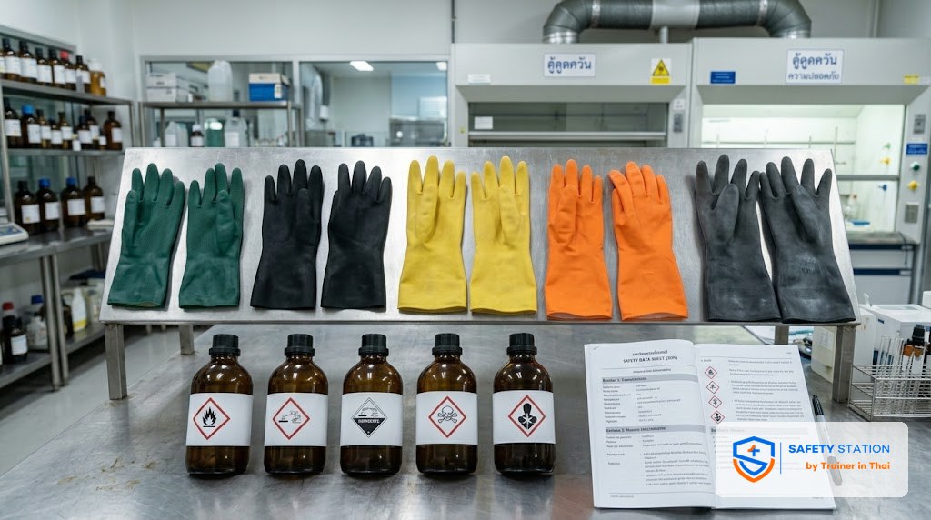 เลือกถุงมือกันสารเคมี — Matrix Nitrile/Neoprene/Butyl/PVA/Viton