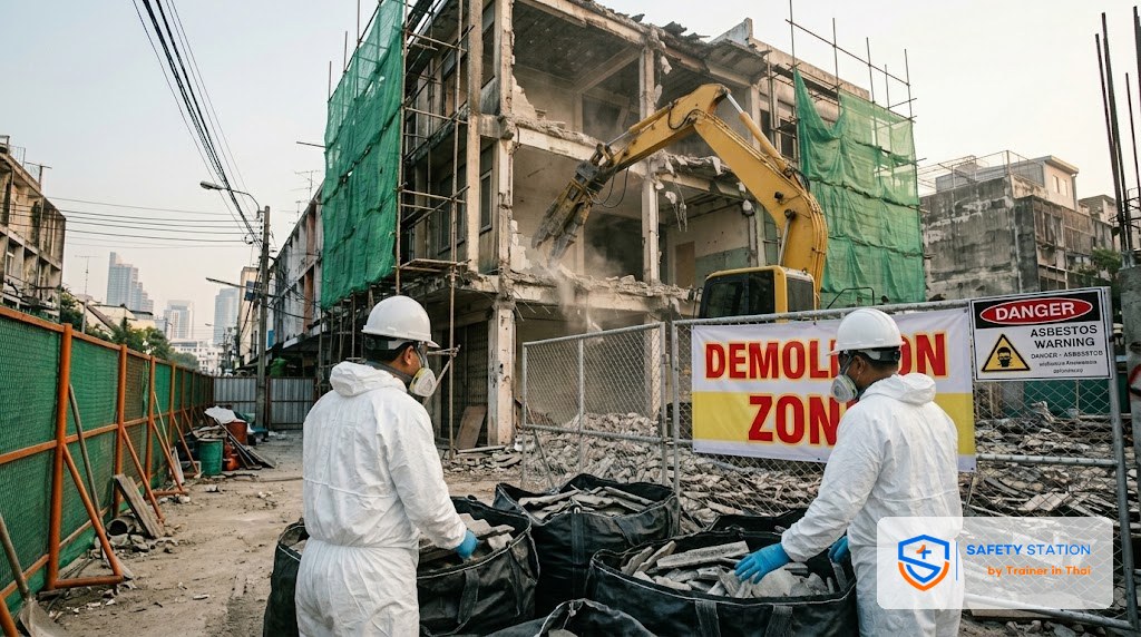 งานรื้อถอน — Asbestos Survey ก่อนเริ่ม + 5 ขั้นปลอดภัยตามกฎ 2564
