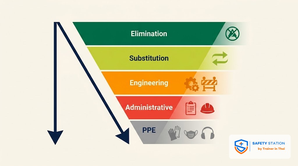 แผนภาพ Hierarchy of Controls 5 ระดับ