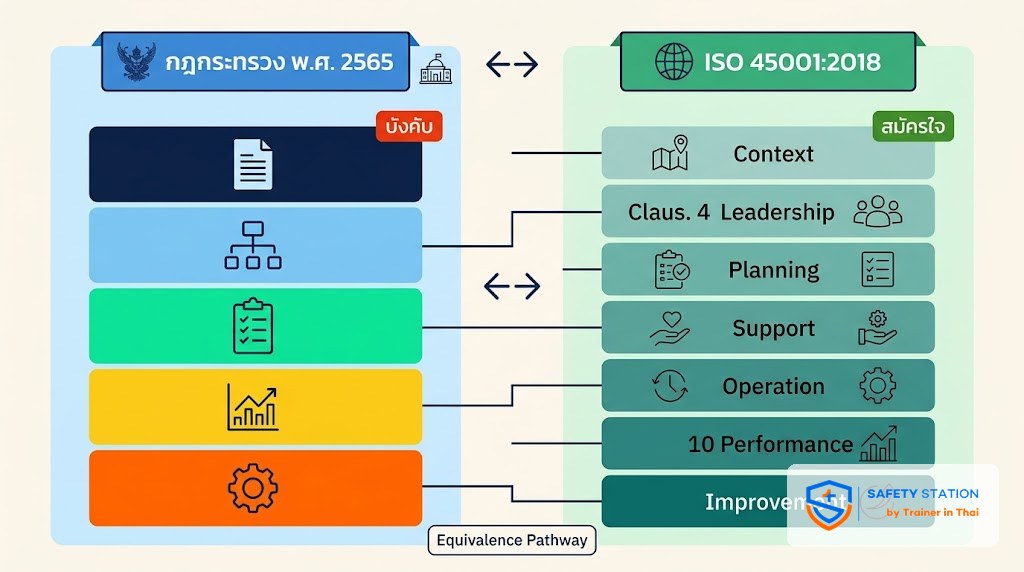 ISO 45001 vs กฎกระทรวง SMS 2565 — เทียบ Clause ต่อข้อแบบ Auditor