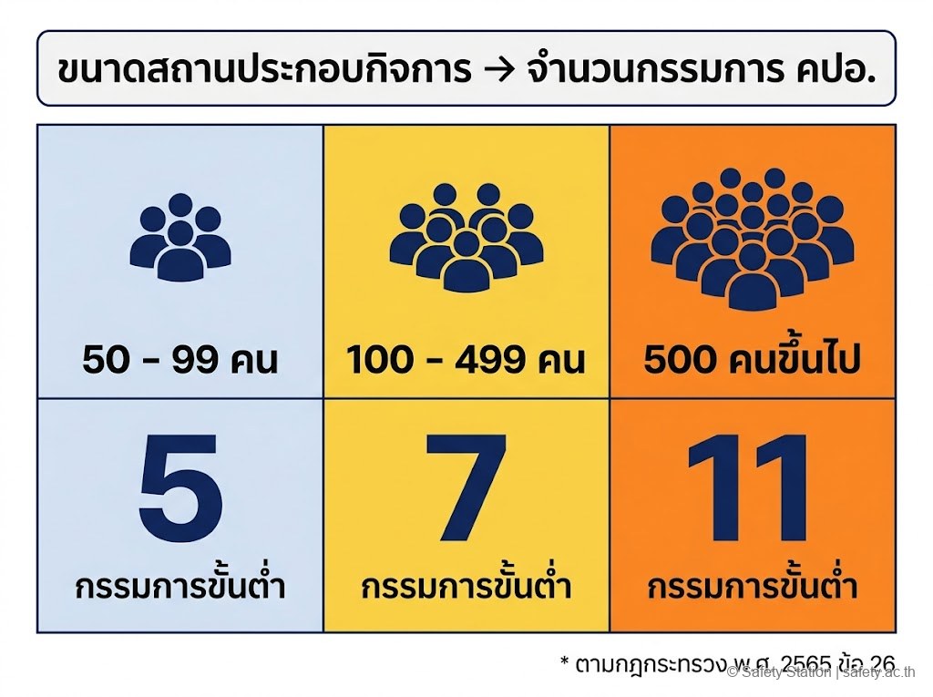 ตารางจำนวนกรรมการ คปอ. ขั้นต่ำตามขนาดสถานประกอบกิจการ 5/7/11 คน