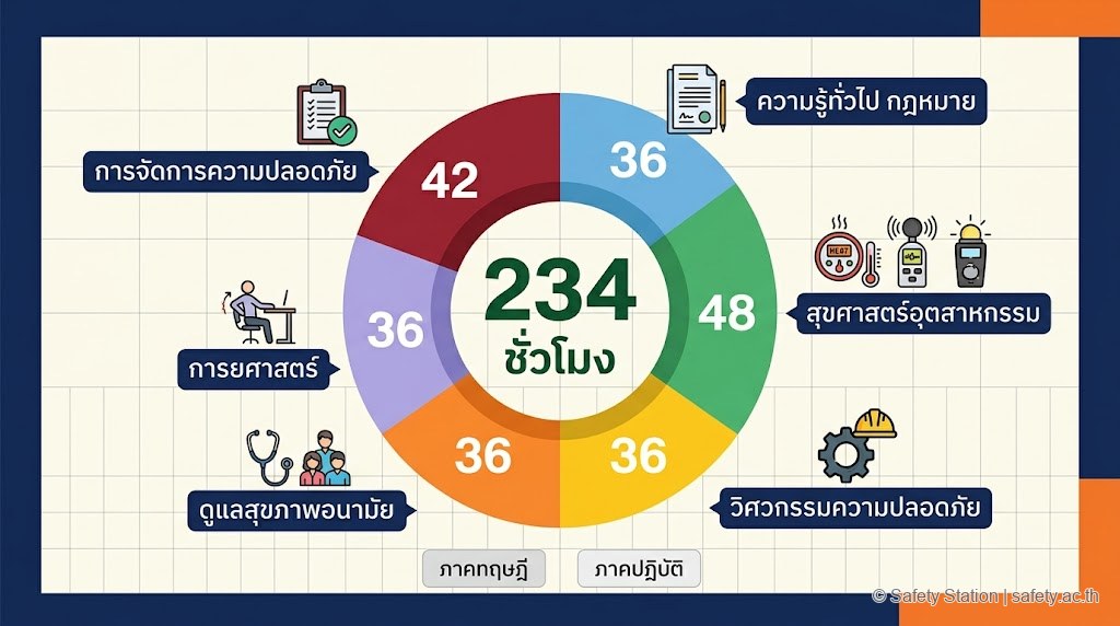 โครงสร้างหลักสูตร 234 ชั่วโมง 6 หมวดวิชา ภาคทฤษฎีและภาคปฏิบัติ