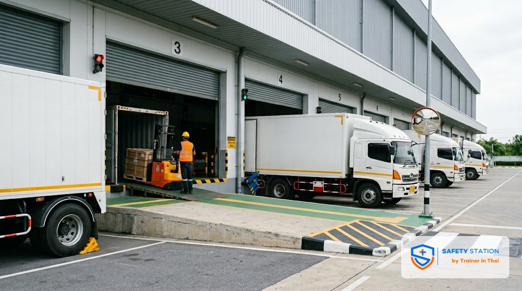 Loading Dock โลจิสติกส์ — แบ่งโซน + Dock Lock กัน Trailer Creep
