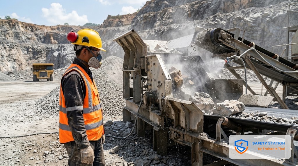 ความปลอดภัยเหมือง/โรงโม่หิน — ฝุ่นซิลิกา (Silicosis) เสียงดัง และการตรวจสุขภาพ