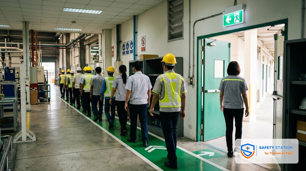 คำนวณ Occupant Load และความกว้าง/จำนวนทางหนีไฟ — เกณฑ์กฎกระทรวงอัคคีภัย พ.ศ. 2555 กับวิธี NFPA 101